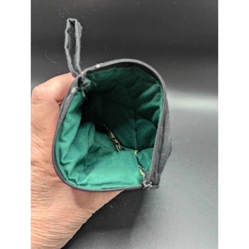Guatemalan Quilted Cotton Parrot Coin Purse Black Floral Embroidered Zip Clutch